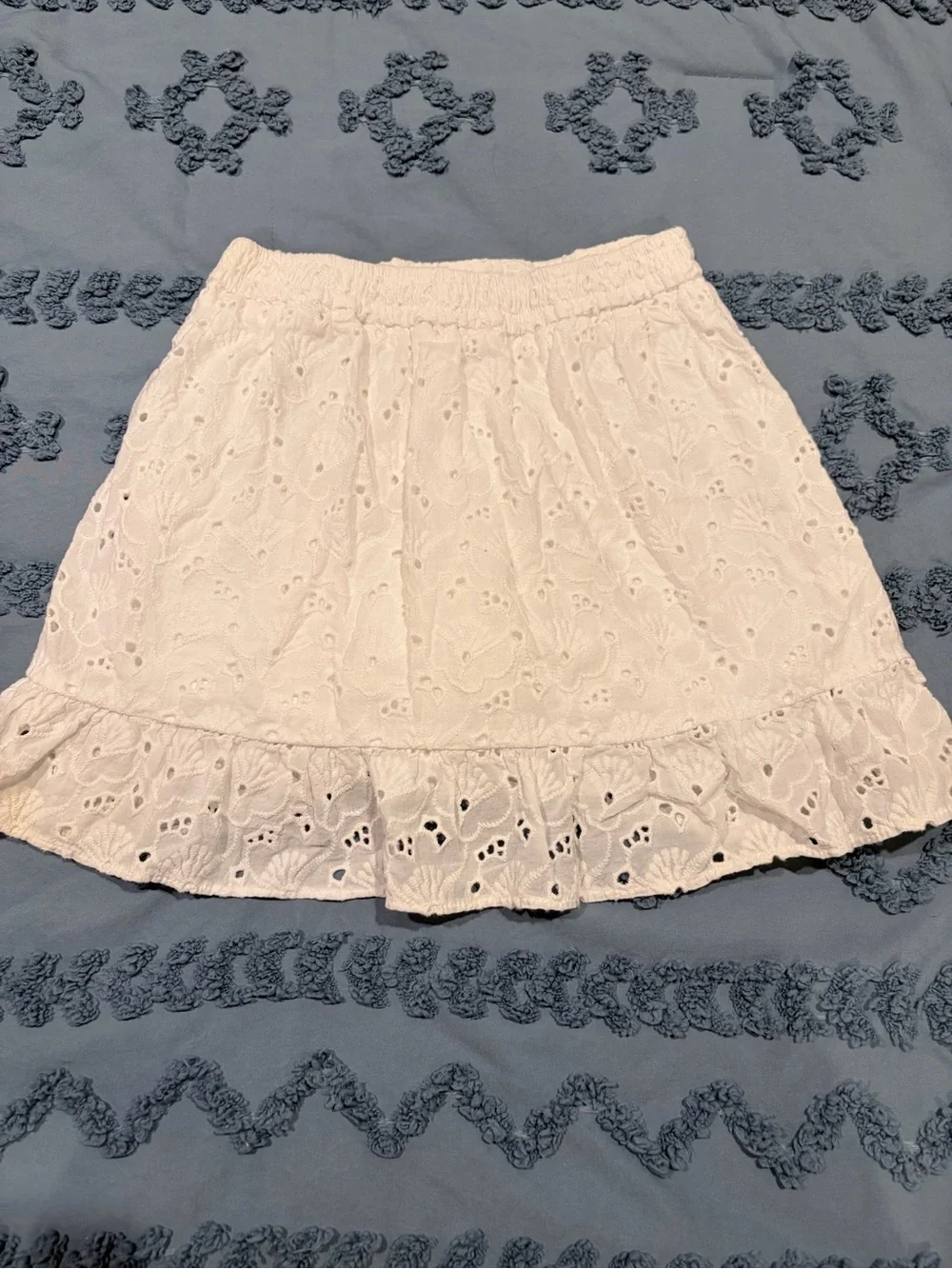 Zara White Eyelet Ruffled Mini Skirt